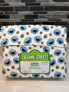 Queen Sesame Street Cotton Sheet Set Cookie Monster.. NEW SMOKE/PET FREE HOME - Picture 1 of 2
