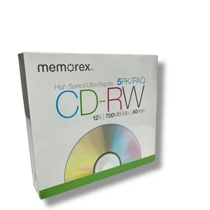 Memorex Confezione 5 CD-RW vuoti ad alta velocità 12x 700MB/Mo 80 minuti con custodie - Nuovi - Foto 1 di 7