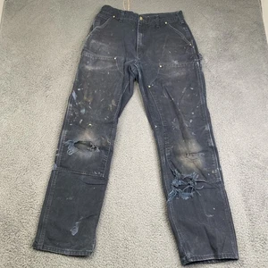 Carhartt Pants Mens 33x34 Black Distressed Utility Double Knee Workwear USA VTG - Picture 1 of 12