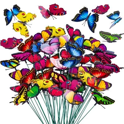 50 Pcs Butterfly Garden Stakes Ornament for Flower Bouquet Yart Patio Decor - Image 1 of 4