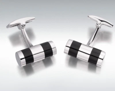 Hoxton London Argento Sterling Onice Nera Cilindrico Gemelli - Immagine 1 di 2