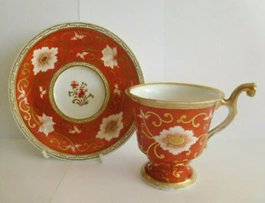 ANTIQUE CHAMBERLAINS WORCESTER PORCELAIN CUP AND SAUCER WITH ANIMAL HANDLE - Picture 1 of 12
