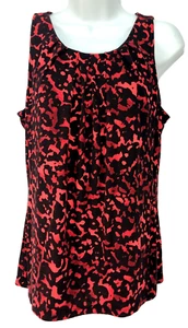 ANN TAYLOR Sleeveless Top Size M Black/Red Scoop Neck Front Gathers Fully Lined - Picture 1 of 7
