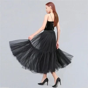 Women's Vintage Retro Mesh Midi Tutu High Waist Skirt Premium Layered Tulle - Picture 1 of 46