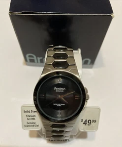Reloj de cuarzo Armitron Diamond para hombre 20/4265BKSV esfera negra acero inoxidable necesita batería - Imagen 1 de 10
