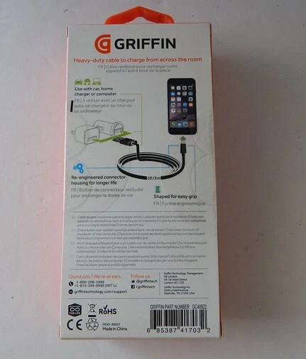 Conector USB a Lightning Griffin GC40922 10 pies/3 metros blanco nuevo Foto 1 de 1