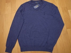 POLO RALPH LAUREN WASHABLE MERINO WOOL V-NECK SWEATER BLUE size S - Picture 1 of 8