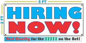 Letrero de pancarta a todo color CONTRATANDO AHORA NUEVO TAMAÑO MÁS GRANDE Mejor calidad para el $$$ - Imagen 1 de 3