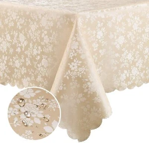 Rectangle Table Cloth, Heavy Duty Vinyl Tablecloths, Table Beige, 60" X 120" - Picture 1 of 8