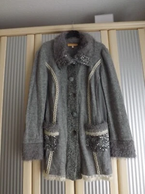 BIBA;WOLLEJACKE;KURZMANTEL;GRAU;MIT KRAGEN;PAILLIETTE;ELEGANT;GR.42;NW;TOLL!!! - Bild 1 von 4
