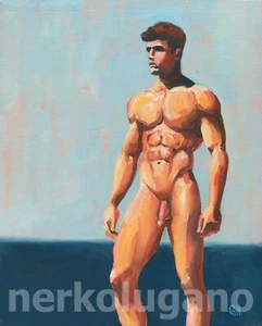 Original Hand painted Artwork Oil Painting Gay Man Male Nude - Picture 1 of 3
