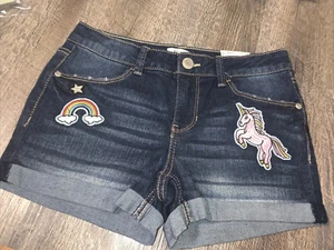 mudd sz 14 unicorn rainbow denim Blue jean shorts nwt star - Picture 1 of 6