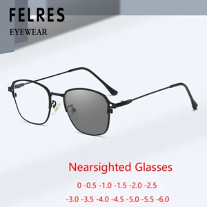 Gafas miopes cuadradas de metal para miopía fotocromática hombres mujeres gafas de moda - Imagen 1 de 15