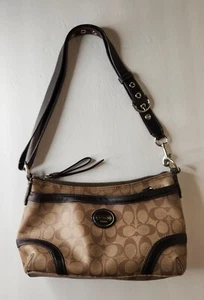 Coach Signature Peyton F18924 Shoulder Handbag Purse Brown Khaki - Picture 1 of 15