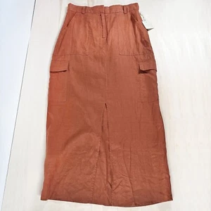 Magaschoni 100 % Leinen Cargo Midirock rostorange Größe 8 $ 178 neu mit Etikett lang - Bild 1 von 9