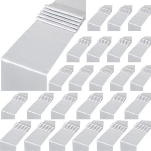 24 Pack Silver Table Runners 12 x 108 Inches Long Smooth Silk Silver Satin Ta... - Picture 1 of 6