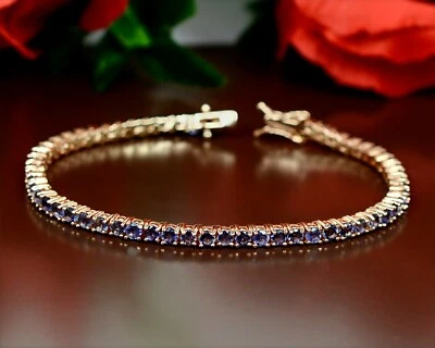 Pulsera de plata de ley 925 de iolita natural piedra de nacimiento de diciembre joyería de tenis Foto 1 de 4