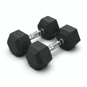 Rubber Hex Dumbbell 10kg x 2 Home Gym Fitness Strength Weight Training - Picture 1 of 9