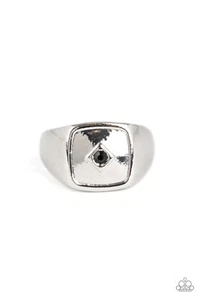 PAPARAZZI IMMORTAL -BLACK RHINESTONE- SILVER SQUARE MENS RING  - Picture 1 of 2