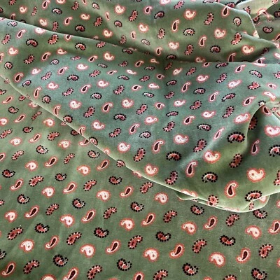 Stoff Samt Paisley oliv grün orange rotbraun Baumwollsamt Stoffrest Meterware - Bild 1 von 2