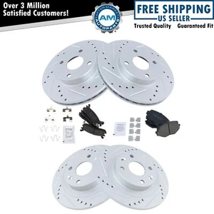 Front & Rear Posi Ceramic Brake Pads & Performance Drilled Slotted Rotor Kit - Picture 1 of 9