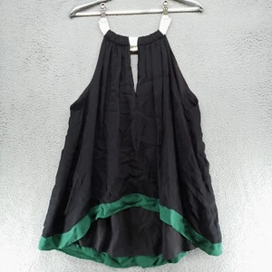 Elizabeth and James 100% Schwarz Seide Tanktop Grün Satinbesatz Damen M Tunika - Bild 1 von 13
