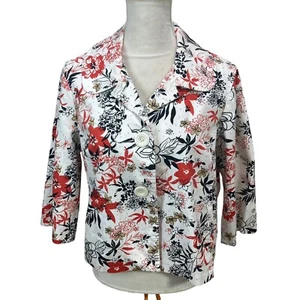 VTG Notations Jacket Sz P/XL Stretch Floral White Red Black 3/4 Sleeves - Picture 1 of 10