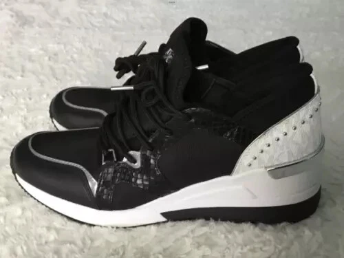 Michael Kors Liv Logo Mixed Media Trainer Black/brown 8.5