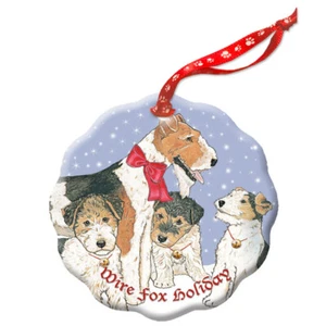 Fox Terrier Wire Holiday Porcelain Christmas Tree Ornament - Picture 1 of 2