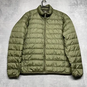 Uniqlo Ultra Light Puffer Jacket Men Medium Green Down Pocket Mock Neck Full Zip - Picture 1 of 9