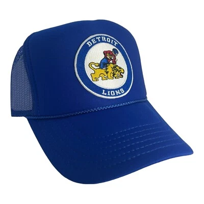 全新 DETROIT LIONS RETRO 皇家蓝色帽子 5 面板 高冠卡车司机棒球包 — 第 1/4 张图片