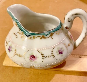 Unbranded Porcelain Hand-Painted Creamer -Raised White Dot Design+Gold Embellish - Picture 1 of 7