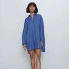 NWT Zara Oversized Shirt Dress Blue Small 