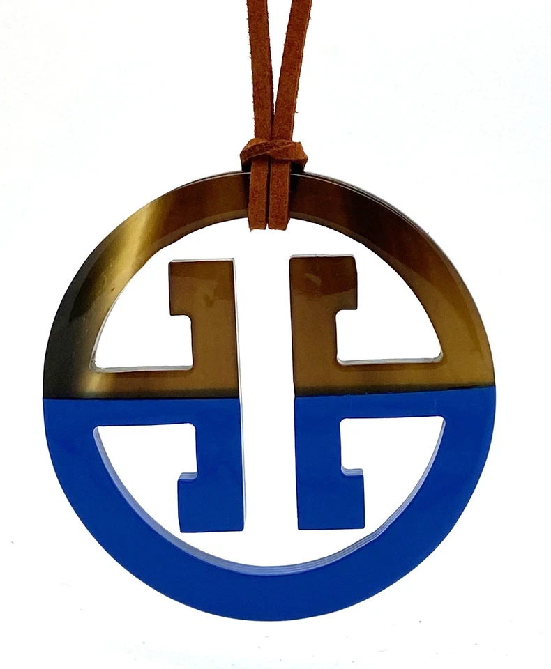 Horn Büffelhorn Anhänger Kette Hornanhänger Lack blau braun Design NEU - Bild 1 von 1