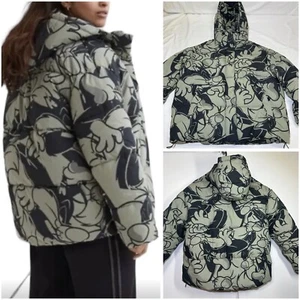 H&M x Warner Bros Looney Tunes “Sylvester” Patterned Puffer Jacket Women’s Large - Picture 1 of 11