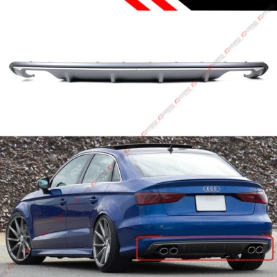 FOR 2013-16 AUDI A3 4DR SEDAN 8V S3 QUAD EXHAUST SHARK FIN REAR BUMPER DIFFUSER - Image 1 of 4