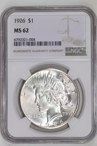 1926 PEACE DOLLAR NGC MS62 Cover