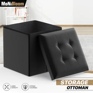 15" Black Folding Storage Ottoman Foot Rest Stool Bench Chest w/Flipping Lid - Picture 1 of 8