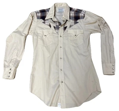Camisa vaquera blanca vintage H Bar C Western años 70 California Ranchwear 15 1/2-34 Foto 1 de 4