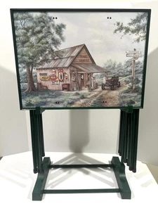 Vintage grüne Coca-Cola TV Tabletts & Ständer Mike’s Martin’s Garage Kay Lamb Shannon - Bild 1 von 6