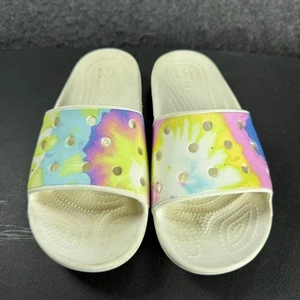 Crocs Classic Tie Dye Slides Sandals Women's Size 7 M5 W7 White Casual - Picture 1 of 13