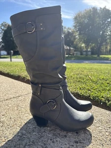 Rialto Carbón Hebilla Hasta la Rodilla Cremallera Lateral Tacón Bloque Moda Botas Altas Para Mujer 8 - Imagen 1 de 11