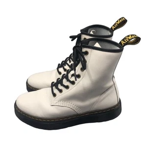 Dr Martens Boots Womens 6 M Zavala Combat Boots Doc White Leather Contrast Ankle - Picture 1 of 7