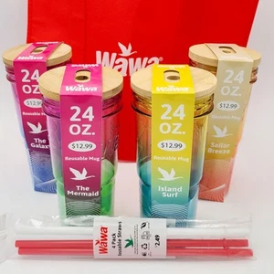 *4 Wawa Becher Set* 24 Unzen Sommer Strand Becher Insel Surf Meerjungfrau Galaxie Matrose - Bild 1 von 18