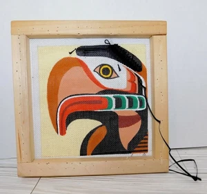 Cross Stitch Mesh Fabric Printed Native American Eagle with Frame 8 X 8 - Picture 1 of 5