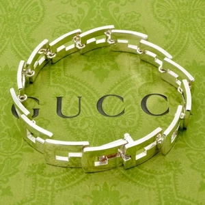 Old GUCCI Silver 925 Square G Shape Chain Bracelet 7" Used Excellent Condition - Picture 1 of 24
