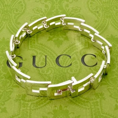 Old GUCCI Silver 925 Square G Shape Chain Bracelet 7" Used Excellent Condition - Image 1 of 4