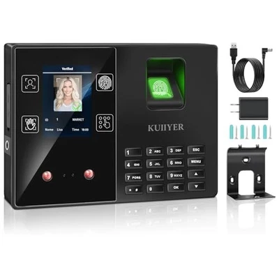 KUIIYER 4 in 1 Employee Time Clock for Business Face + Fingerprint + Palm Print + PIN