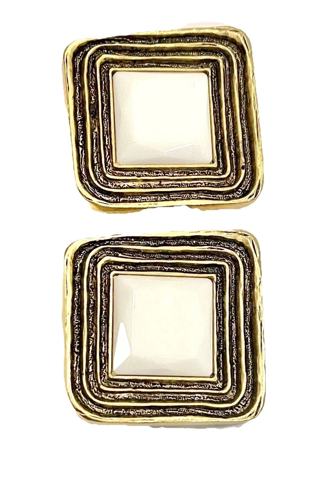 35mm Gold White Square Raised Lined Filigree Shank Buttons Vintage Boho Retro 4 - Image 1 of 4