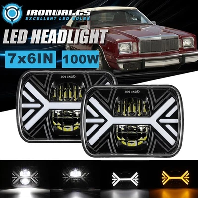 Par de faros LED altos/bajos DRL de 7x6" pulgadas para Chrysler Cordoba 80-83 Foto 1 de 4